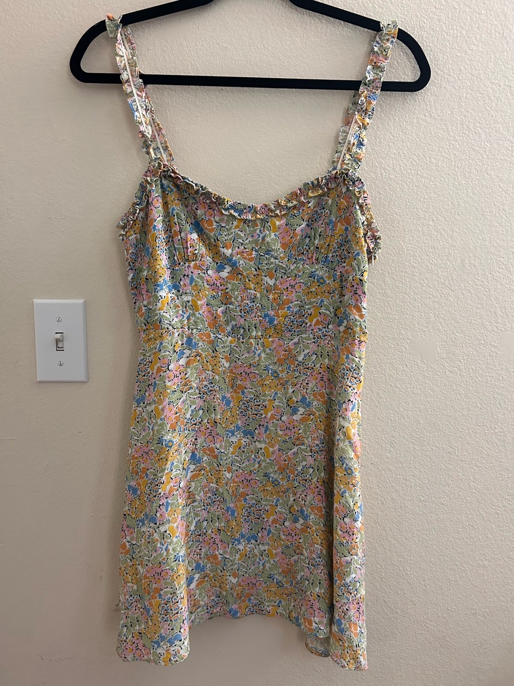 Zara Floral Mini Sundress, Size Medium, Colorful Print Ruffle Strap
